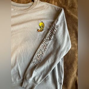 Looney Tunes Sweatshirt, Teal, Tweety That’s All Folks Embroidered (XL)